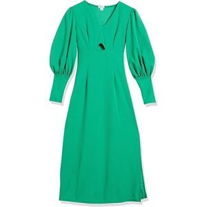 🍃 Spring Green Balloon Sleeve Keyhole Side Slit Midi Dress SIZE L NWT